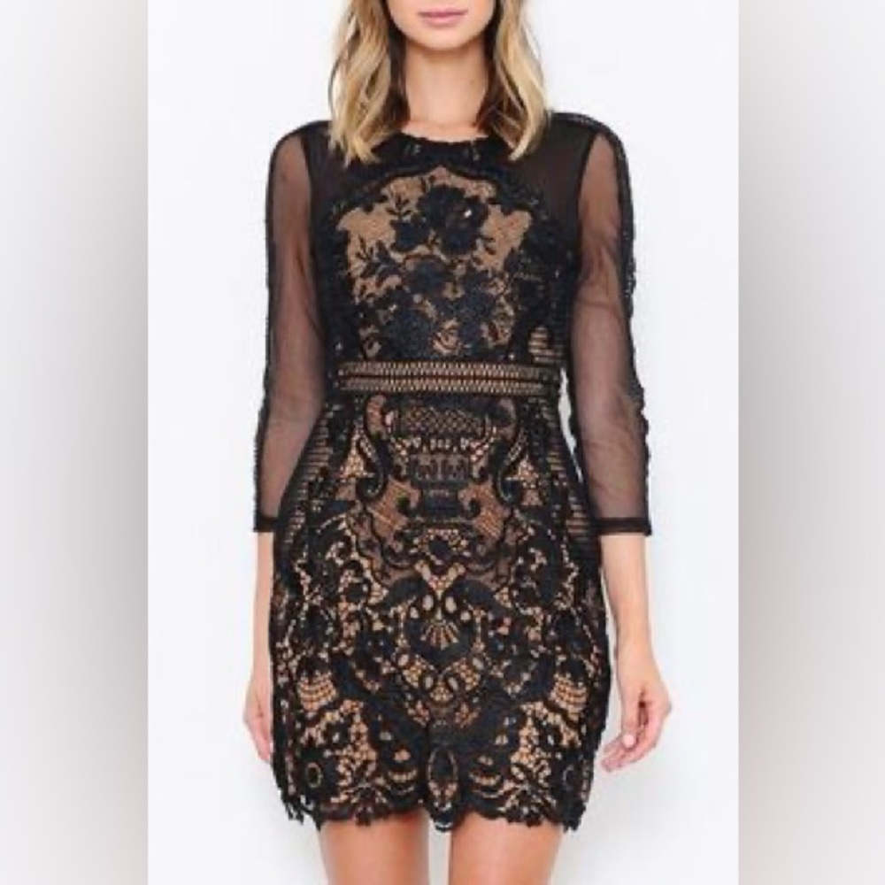 “BEBE” Lace Overlay Cocktail Mini Dress